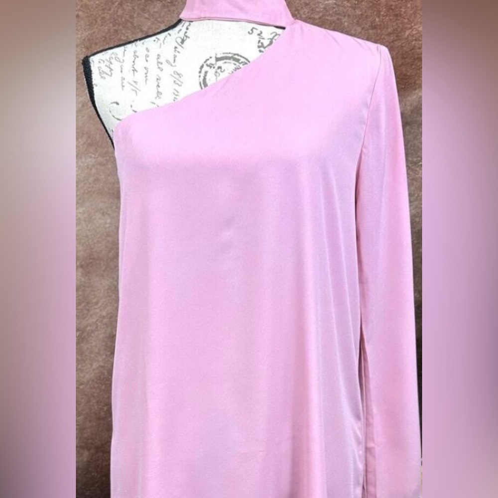 Chic One-Shoulder Pink Dress - Picture 2 of 8